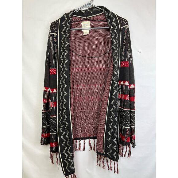 Billabong Women Small Gray/Red Southwestern Boho Open Front Cardigan - Picture 1 of 5